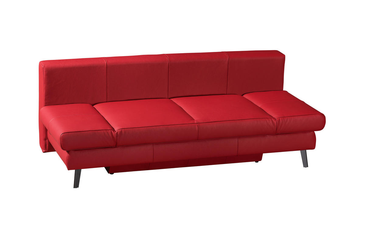 SCHLAFSOFA in Echtleder Rot  - Rot/Schwarz, MODERN, Leder/Metall (200/85/90cm) - Novel