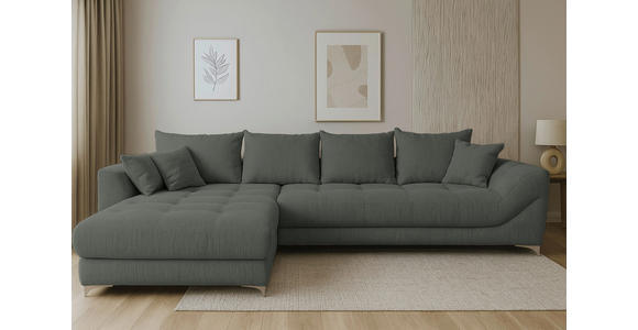 ECKSOFA Dunkelgrau Chenille Zierkissen, Rückenkissen, Rücken echt  - Chromfarben/Dunkelgrau, KONVENTIONELL, Textil/Metall (227/329cm) - Carryhome