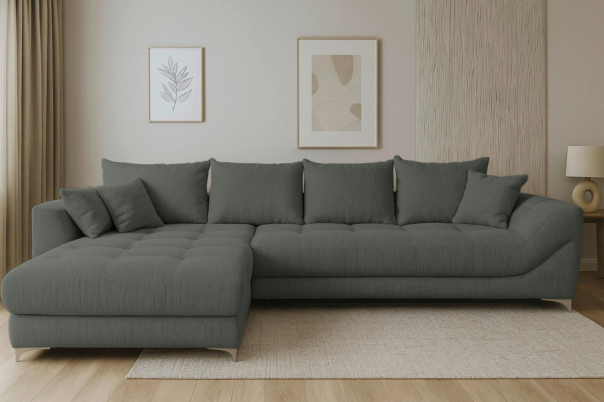 ECKSOFA Dunkelgrau Chenille  - Chromfarben/Dunkelgrau, KONVENTIONELL, Textil/Metall (227/329cm) - Carryhome