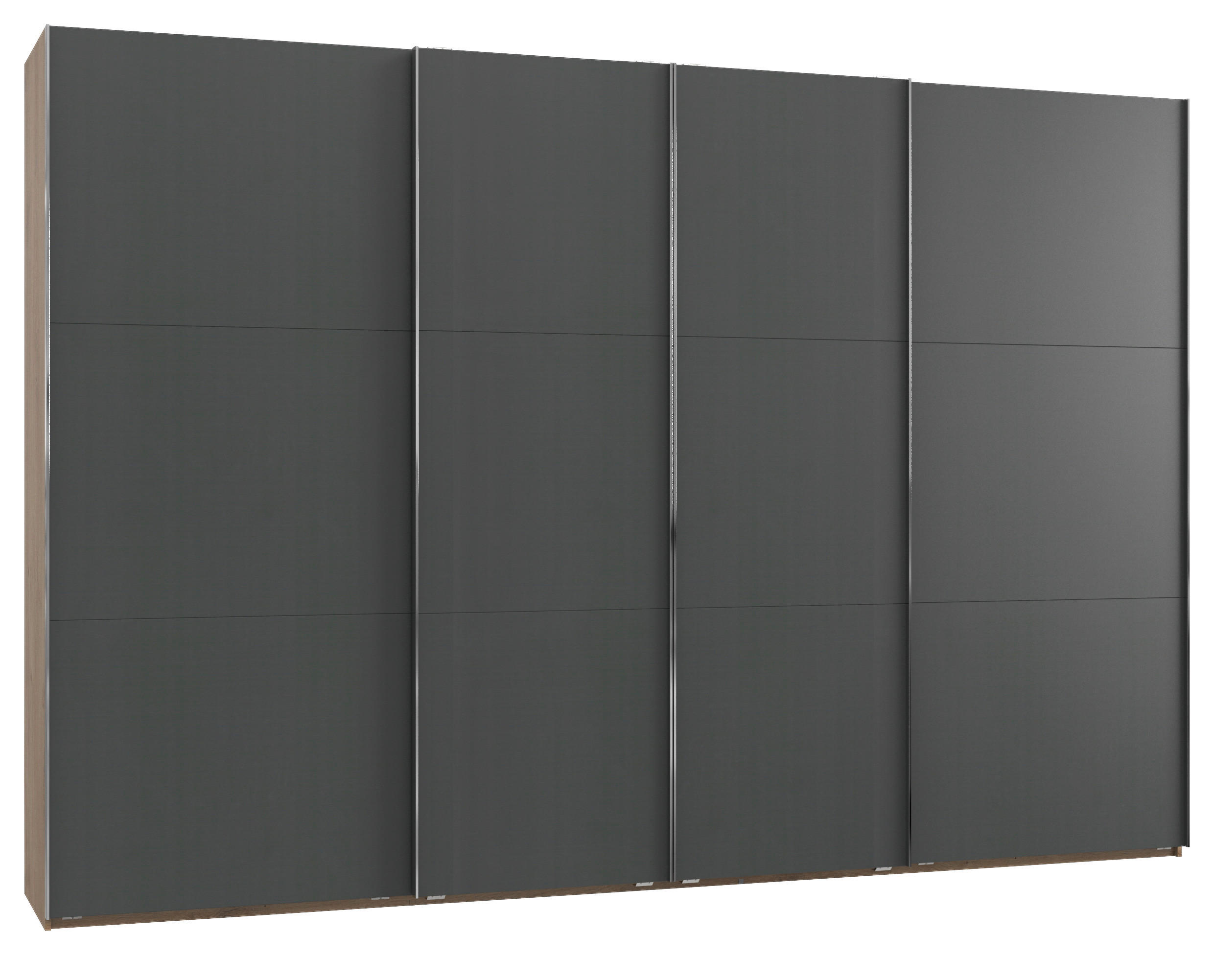 SCHWEBETÜRENSCHRANK 350/216/65 cm 4-türig Graphitfarben, Eichefarben  - Chromfarben/Eichefarben, Basics, Holzwerkstoff/Metall (350/216/65cm) - MID.YOU