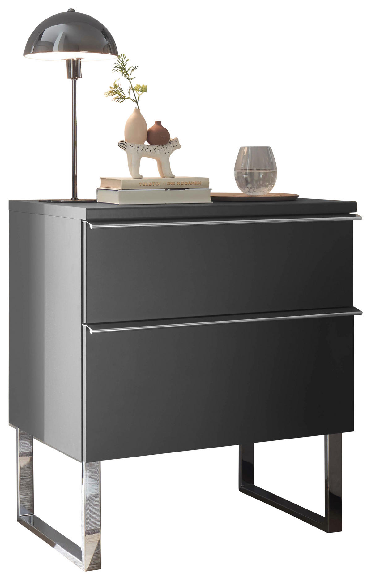 NACHTKÄSTCHEN 60/65,8/43 cm  in Graphitfarben  - Chromfarben/Graphitfarben, Basics, Holzwerkstoff/Metall (60/65,8/43cm) - Dieter Knoll