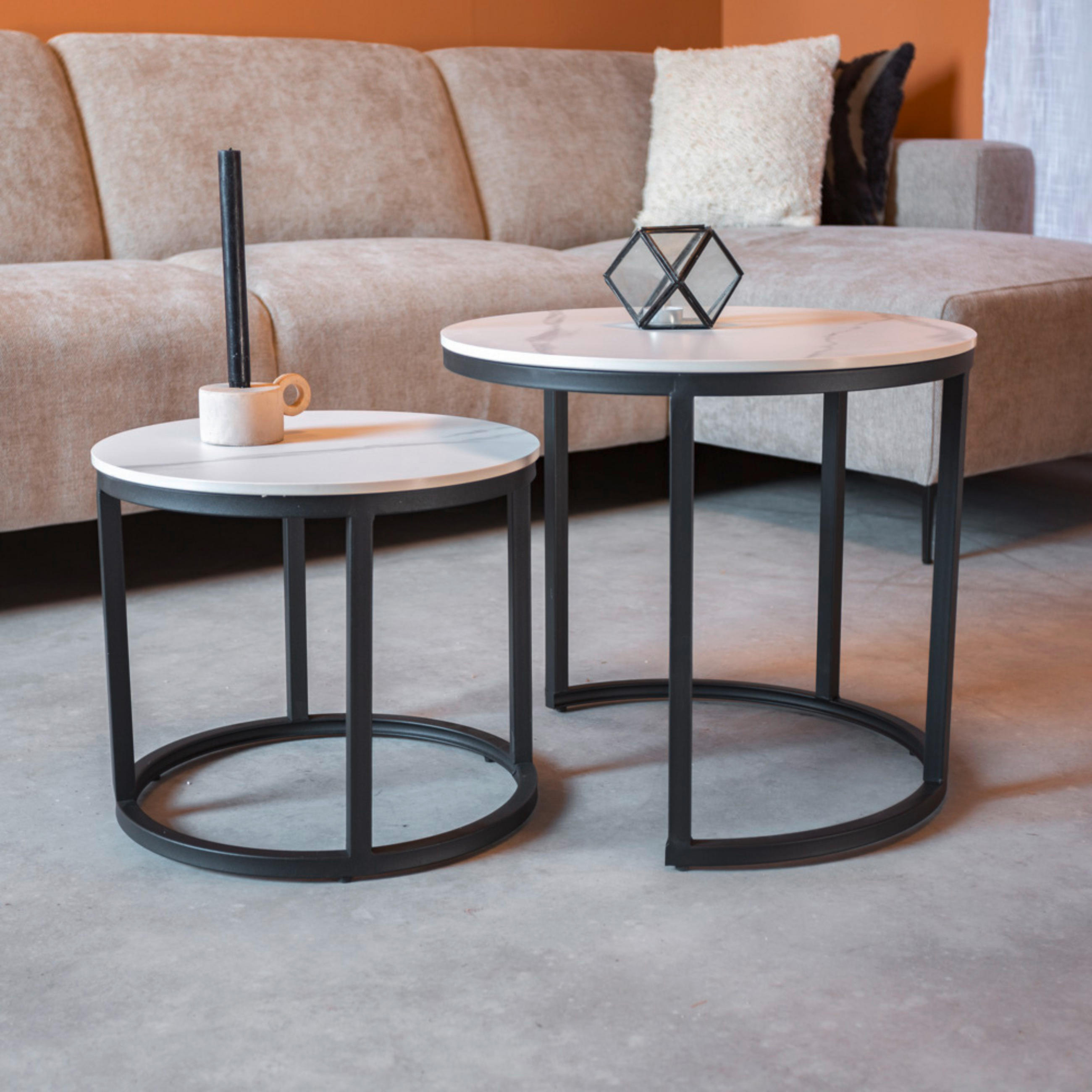 COUCHTISCH rund Weiß  - Schwarz/Weiß, MODERN, Stein/Metall (53/47/53cm) - MID.YOU