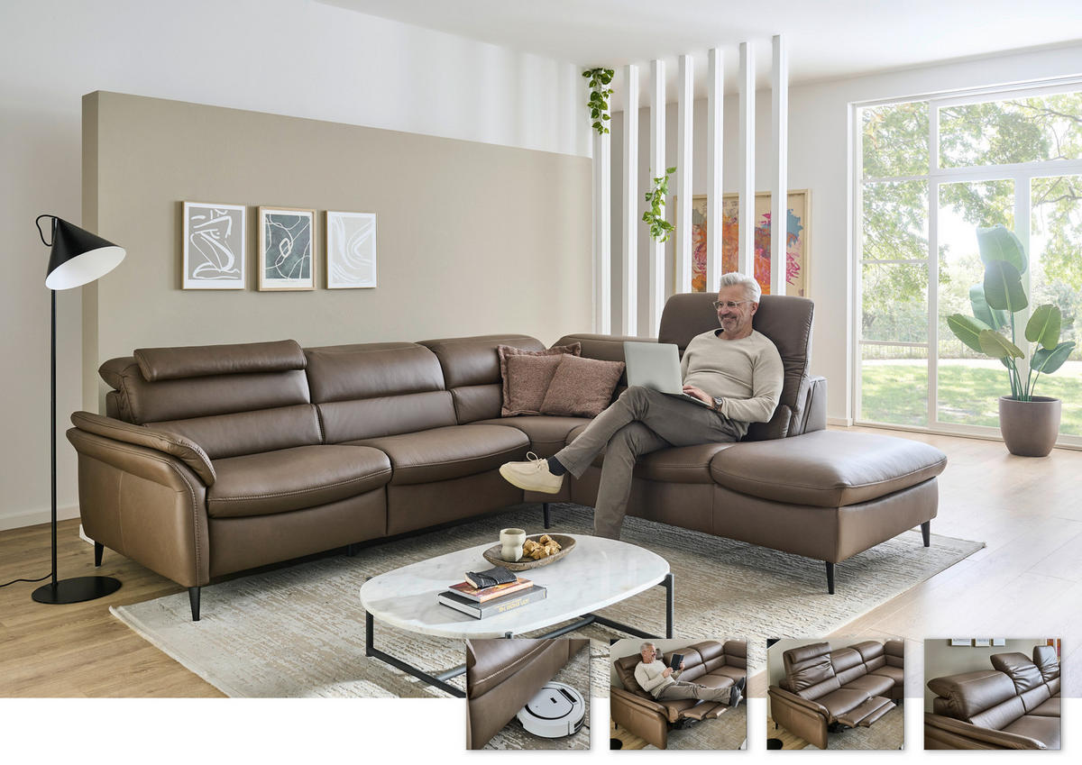 ECKSOFA Braun Echtleder  - Schwarz/Braun, Design, Leder/Metall (287/260cm) - Valdera