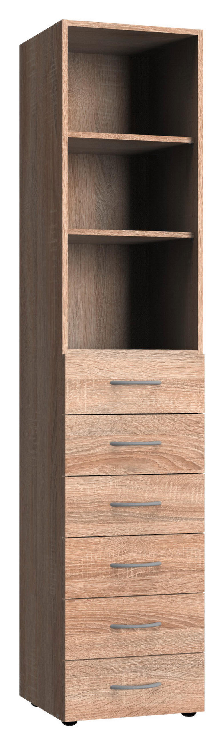 REGAL 40/185/40 cm barve hrasta  - barve hrasta/barve aluminija, Basics, umetna masa/leseni material (40/185/40cm) - Xora