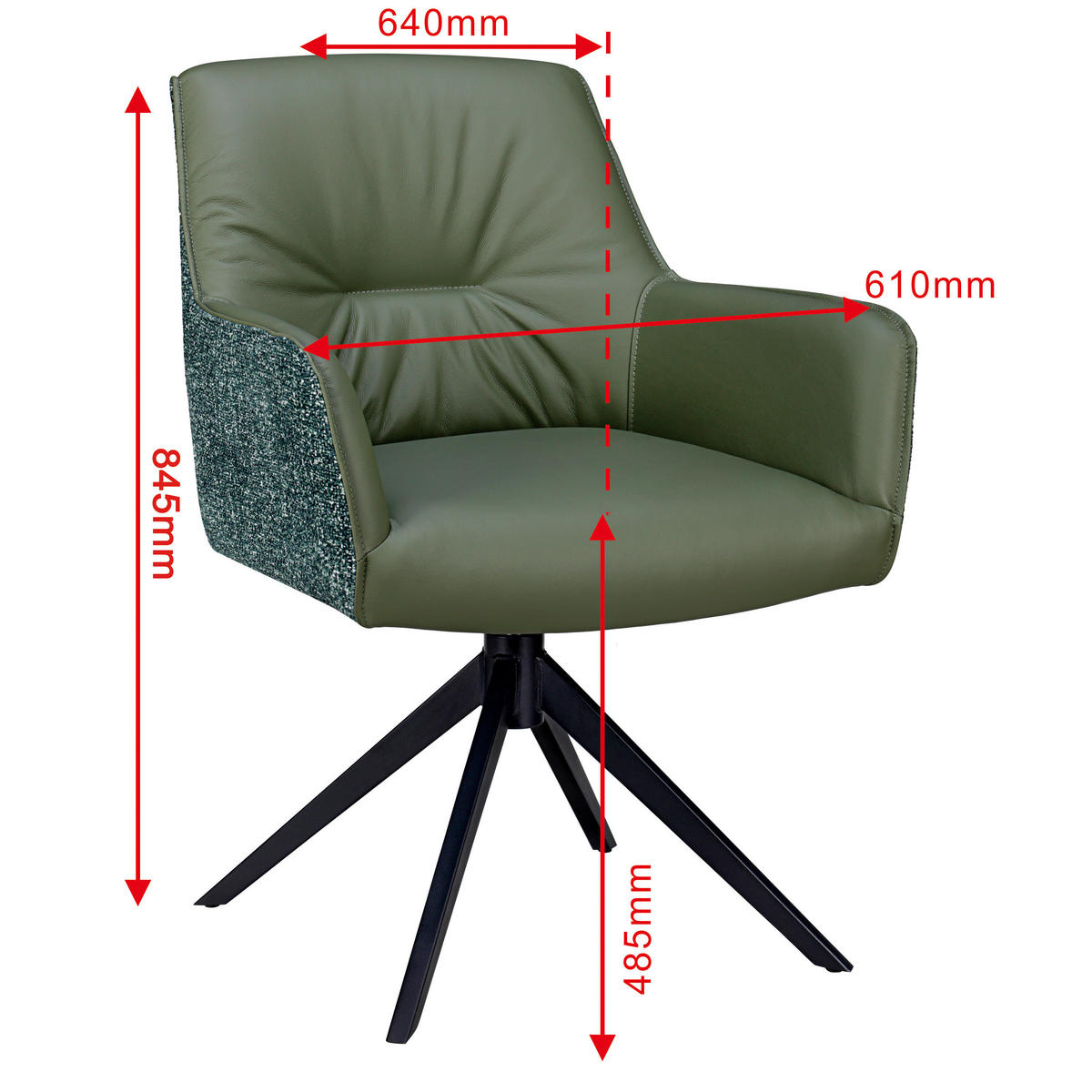 ARMLEHNSTUHL  in Eisen Webstoff Echtleder pigmentiert  - Schwarz/Grün, Design, Leder/Textil (61/64/84,5cm) - Valdera