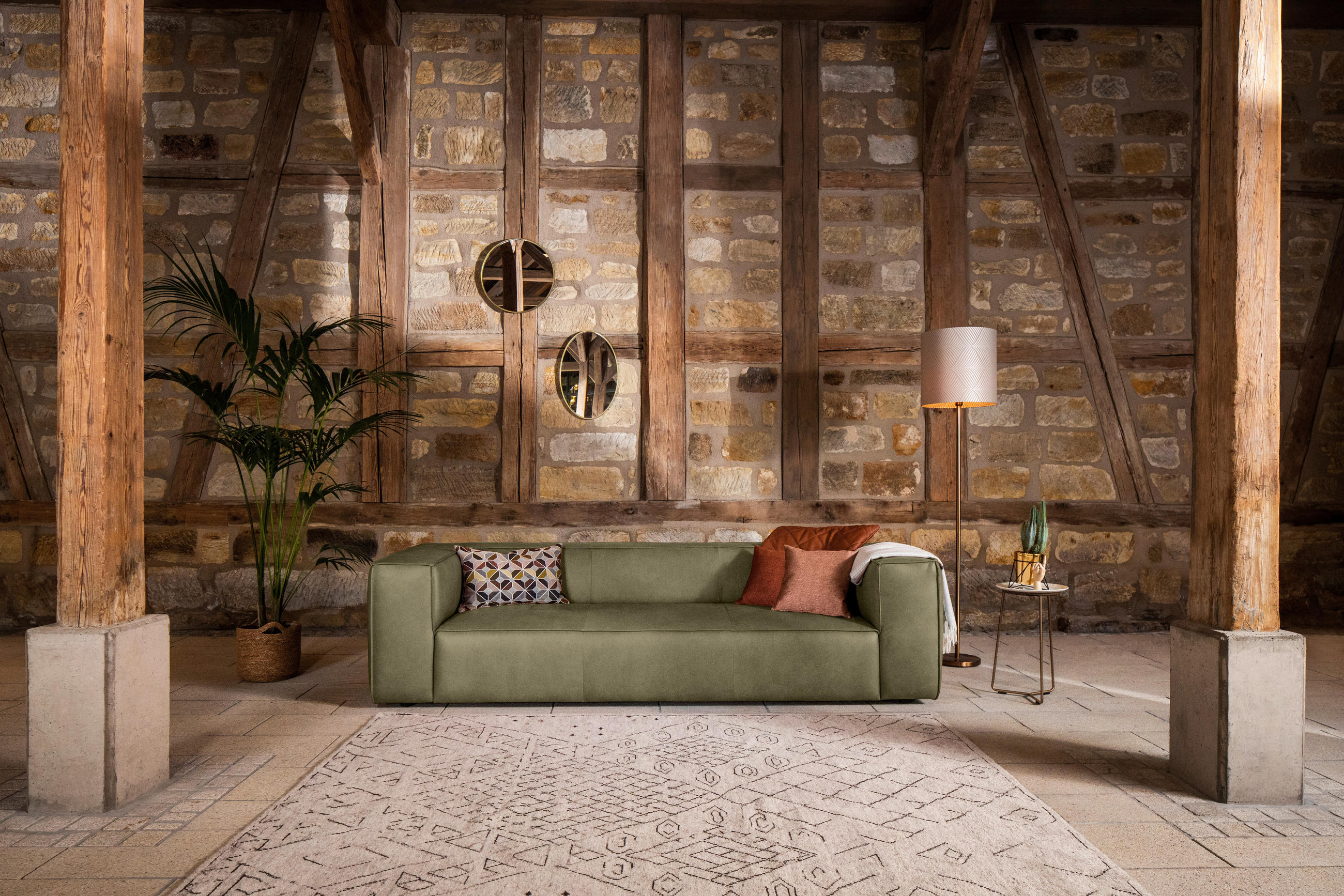 3-SITZER-SOFA in Echtleder Grün  - Schwarz/Grün, Modern, Leder/Kunststoff (260/66/104cm) - W.Schillig