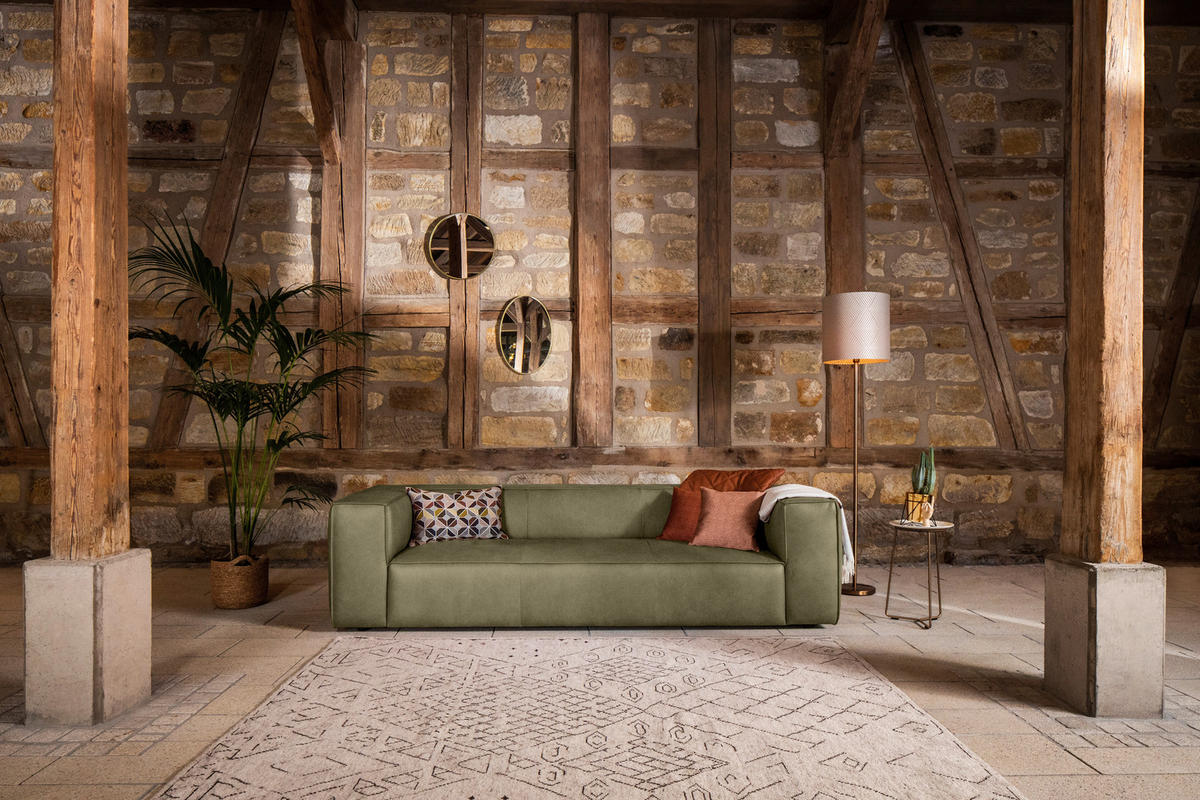 3-SITZER-SOFA in Echtleder Grün  - Schwarz/Grün, Modern, Leder/Kunststoff (260/66/104cm) - W.Schillig