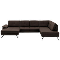 WOHNLANDSCHAFT Lederlook, Mikrofaser Dunkelbraun  - Dunkelbraun/Schwarz, Design, Textil/Metall (345/220cm) - Beldomo System