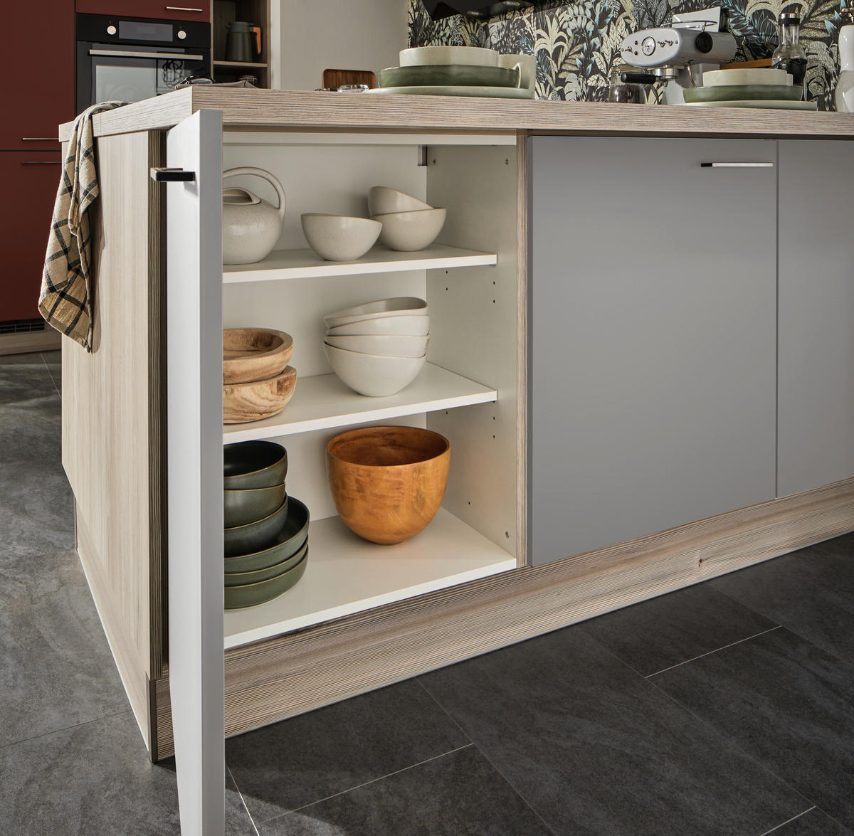 ECKKÜCHE  in Grau, Tannenholzfarben  - Tannenholzfarben/Schwarz, Design, Holzwerkstoff/Metall (150/280/121,6cm) - Xora
