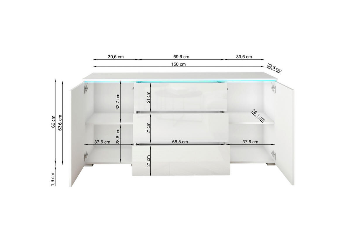 SIDEBOARD Vera  in 150/67,9/39,5 cm  - Schwarz/Graphitfarben, Basics, Holzwerkstoff/Kunststoff (150/67,9/39,5cm) - P & B