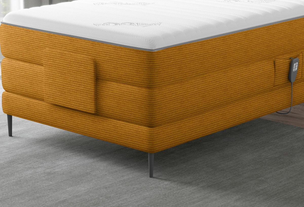 BOXSPRINGBETT 120/200 cm  in Currygelb  - Currygelb/Schwarz, Natur, Textil/Metall (120/200cm) - Esposa