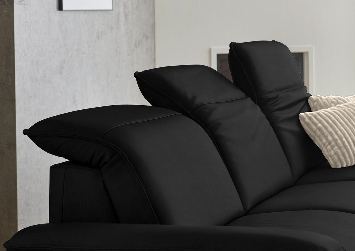 ECKSOFA  Echtleder Schwarz  - Schwarz, Design, Leder/Metall (307/169cm) - Beldomo Premium