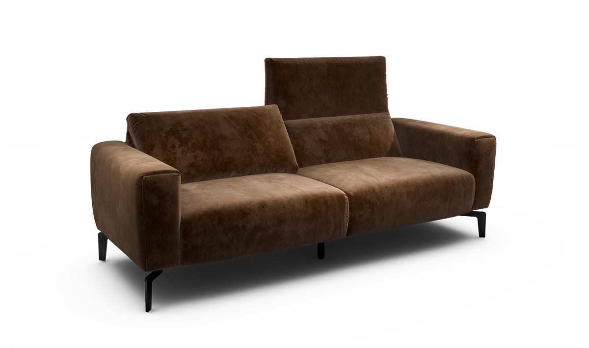 2,5-SITZER Samt Braun  - Schwarz/Braun, Design, Textil/Metall (220/86/86-94cm) - SENSOO