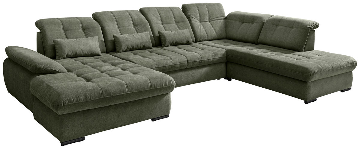 WOHNLANDSCHAFT in Chenille Dunkelgrün  - Dunkelgrün/Schwarz, Modern, Textil/Metall (184/387/252cm) - Livetastic