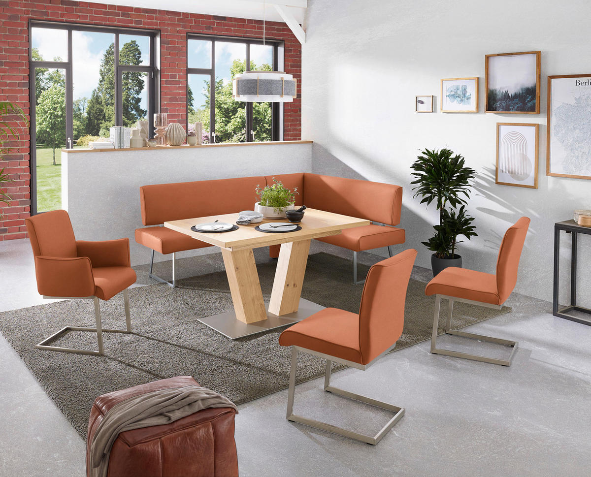 ECKBANK in Metall, Textil Edelstahlfarben, Karamell  - Edelstahlfarben/Karamell, Design, Textil/Metall (208/160cm) - Dieter Knoll