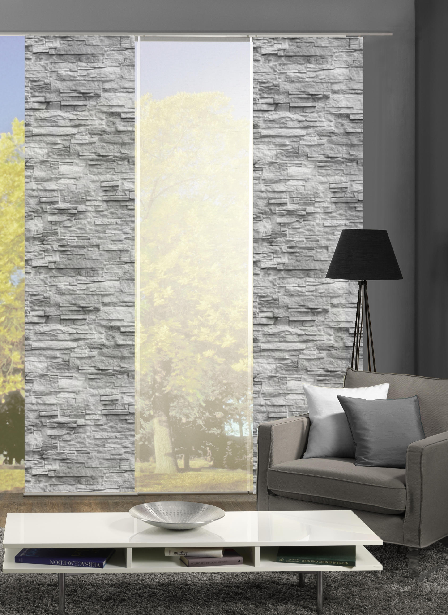 FLÄCHENVORHANG 3ER SET  3 Stück  halbtransparent   60/245 cm  - Anthrazit, Design, Textil (60/245cm)
