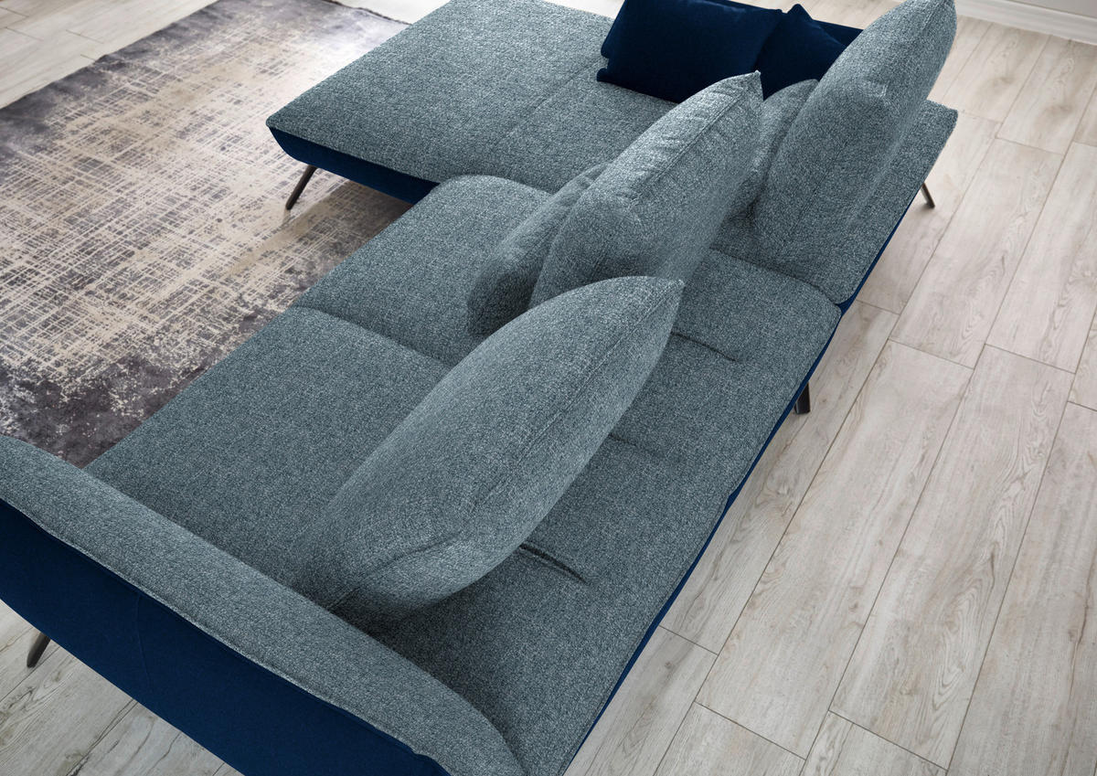 ECKSOFA in Flachgewebe Blau  - Blau/Schwarz, Design, Textil/Metall (191/301cm) - Moderano