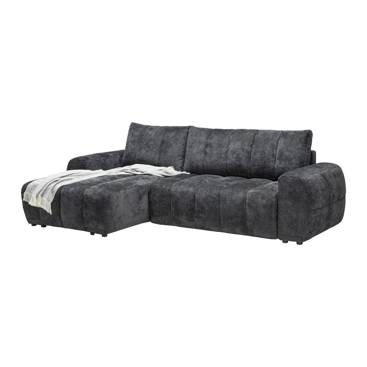 ECKSOFA Flachgewebe Graphitfarben  - Schwarz Hochglanz/Graphitfarben, Modern, Textil/Metall (166/93/273cm) - MID.YOU