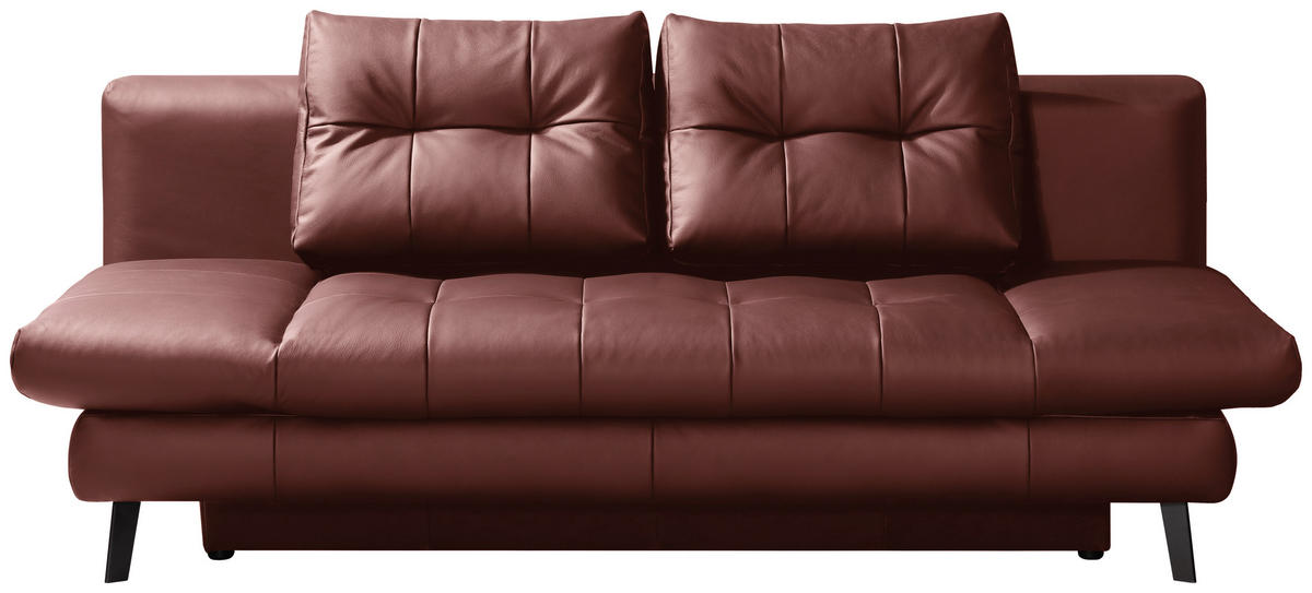 SCHLAFSOFA Bordeaux Echtleder  - Bordeaux/Schwarz, Design, Leder/Metall (209/94/94cm) - Novel