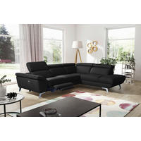 ECKSOFA  in Echtleder Schwarz  283/228 cm  - Silberfarben/Schwarz, Design, Leder/Metall (283/228cm) - Livetastic