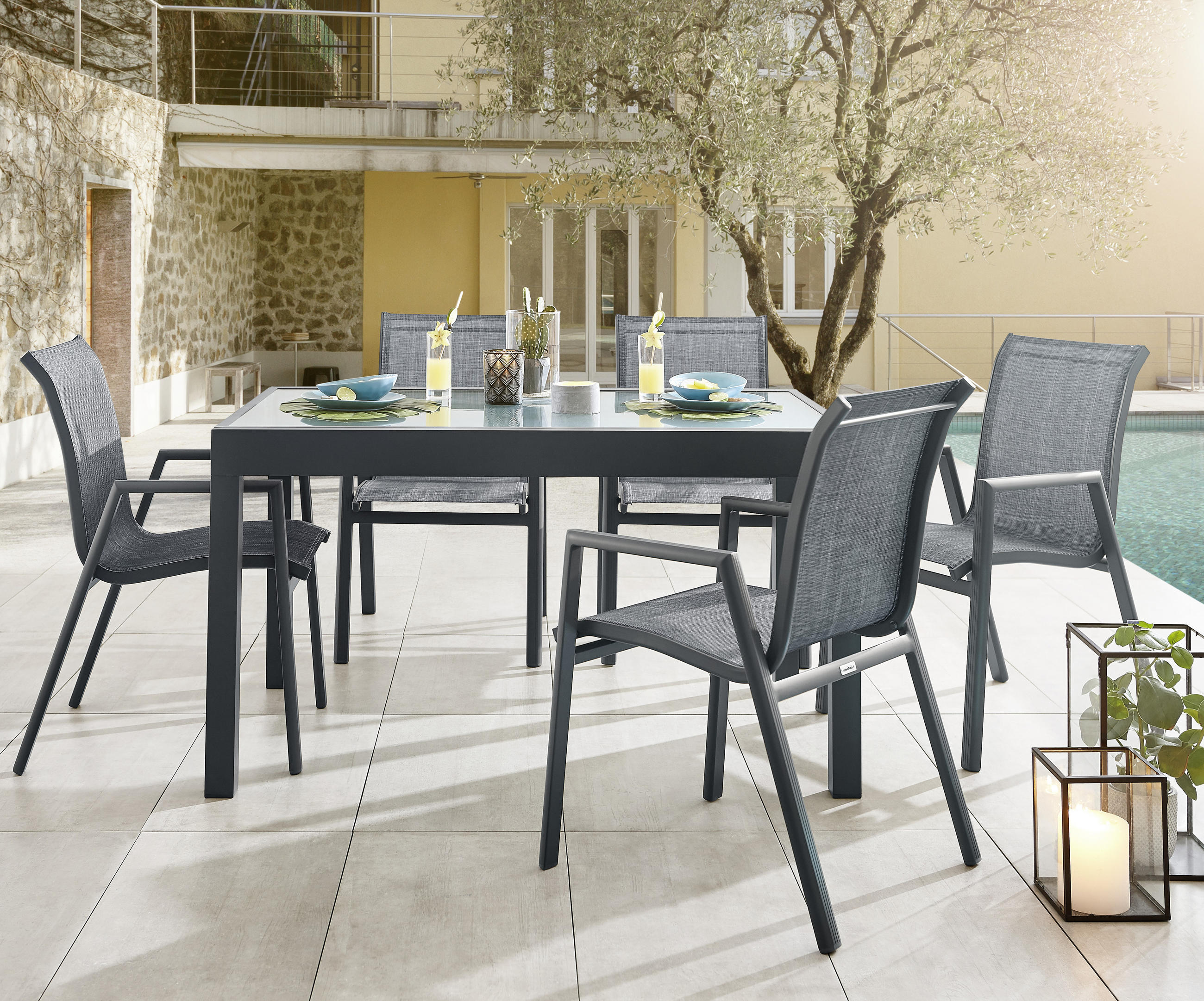 STOL VRTNI antracit metal, staklo - antracit, Basics, staklo/metal (135-270/90/75cm) - Ambia Garden