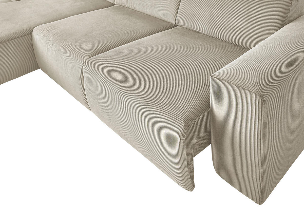 ECKSOFA Naturfarben Feincord  - Schwarz/Naturfarben, Design, Kunststoff/Textil (174/302cm) - Beldomo Style