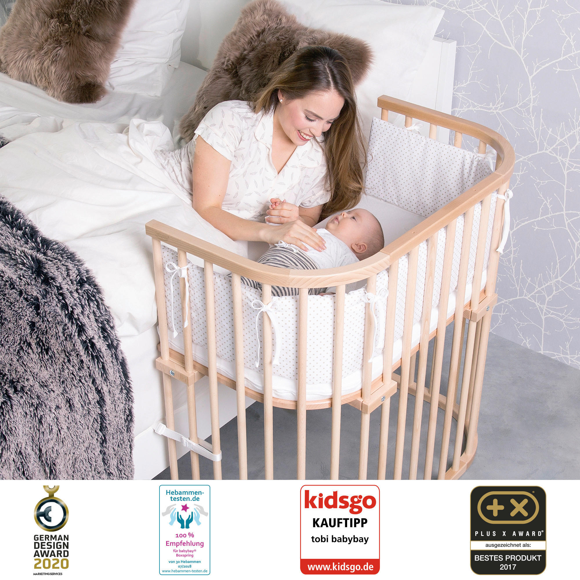 BEISTELLBETT BOXSPRING XXL 110/62/96,50 cm  - Naturfarben, Basics, Holz (110/62/96,50cm) - Babybay