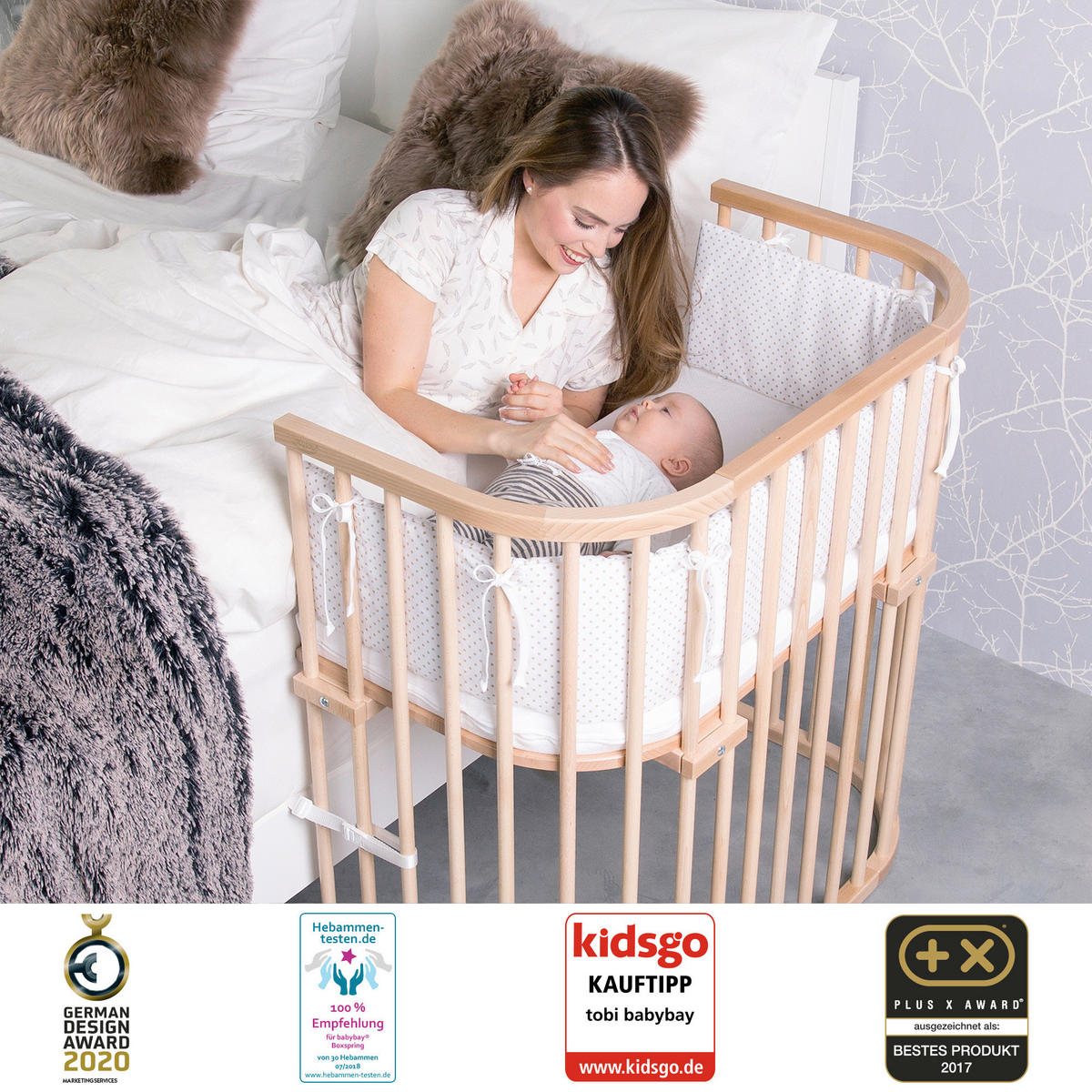 BEISTELLBETT BOXSPRING XXL  110/62/96,50 cm  - Naturfarben, Basics, Holz (110/62/96,50cm) - Babybay