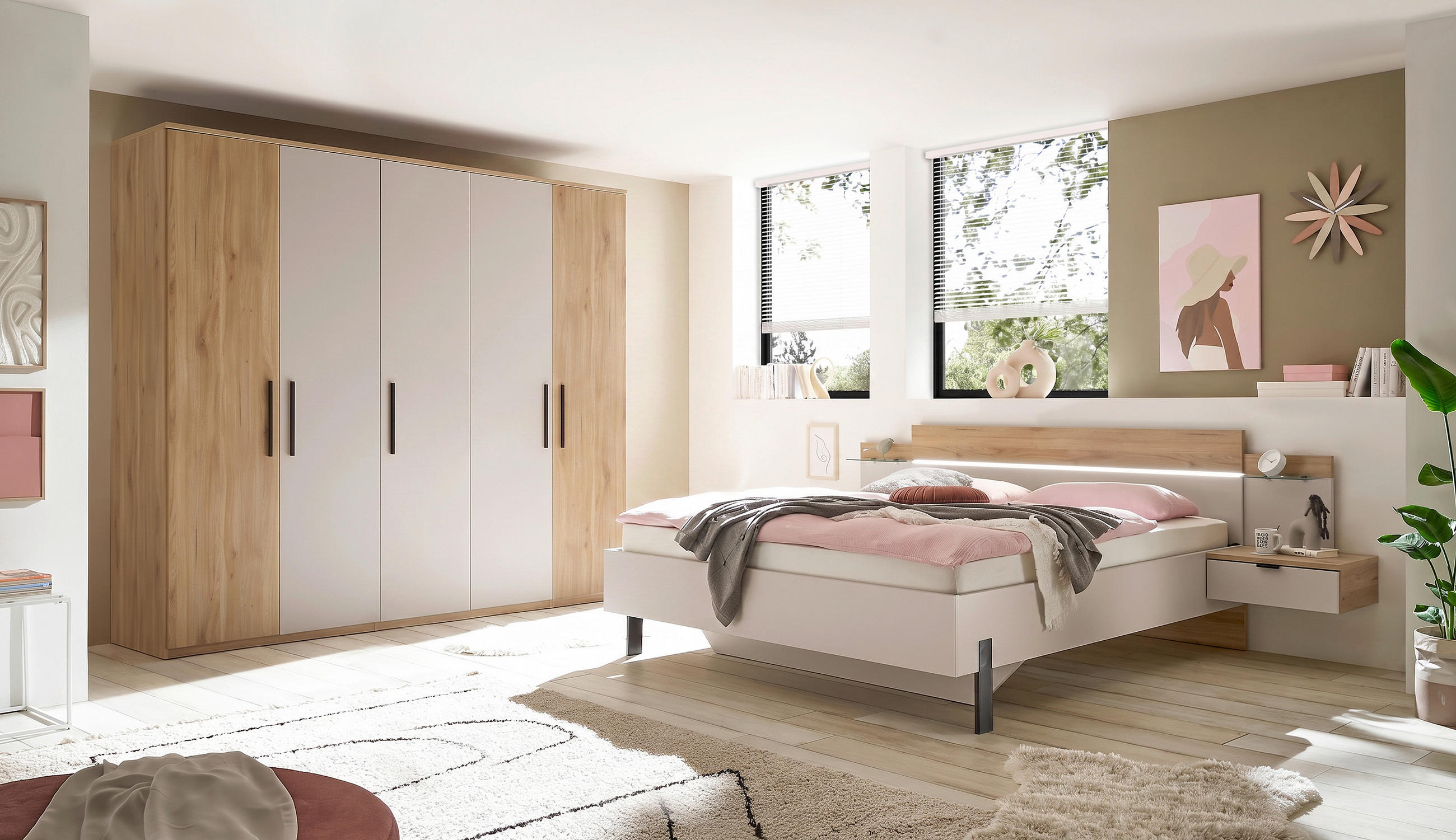 SCHLAFZIMMER Eichefarben, Kaschmir  - Kaschmir/Eichefarben, Design, Holzwerkstoff (180/200cm) - Xora