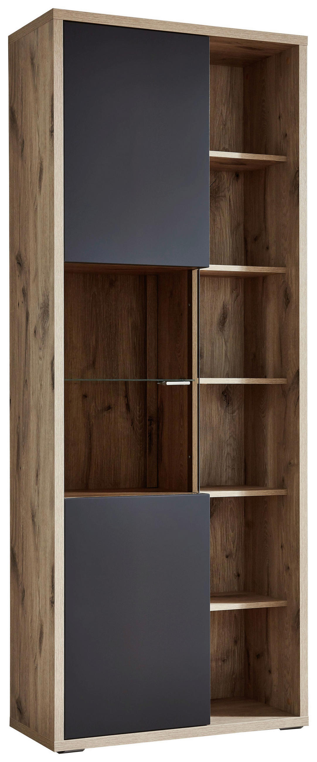 VITRINE Eichefarben, Dunkelgrau Einlegeböden - Eichefarben/Dunkelgrau, Design, Glas/Holzwerkstoff (81/206/37cm) - Stylife