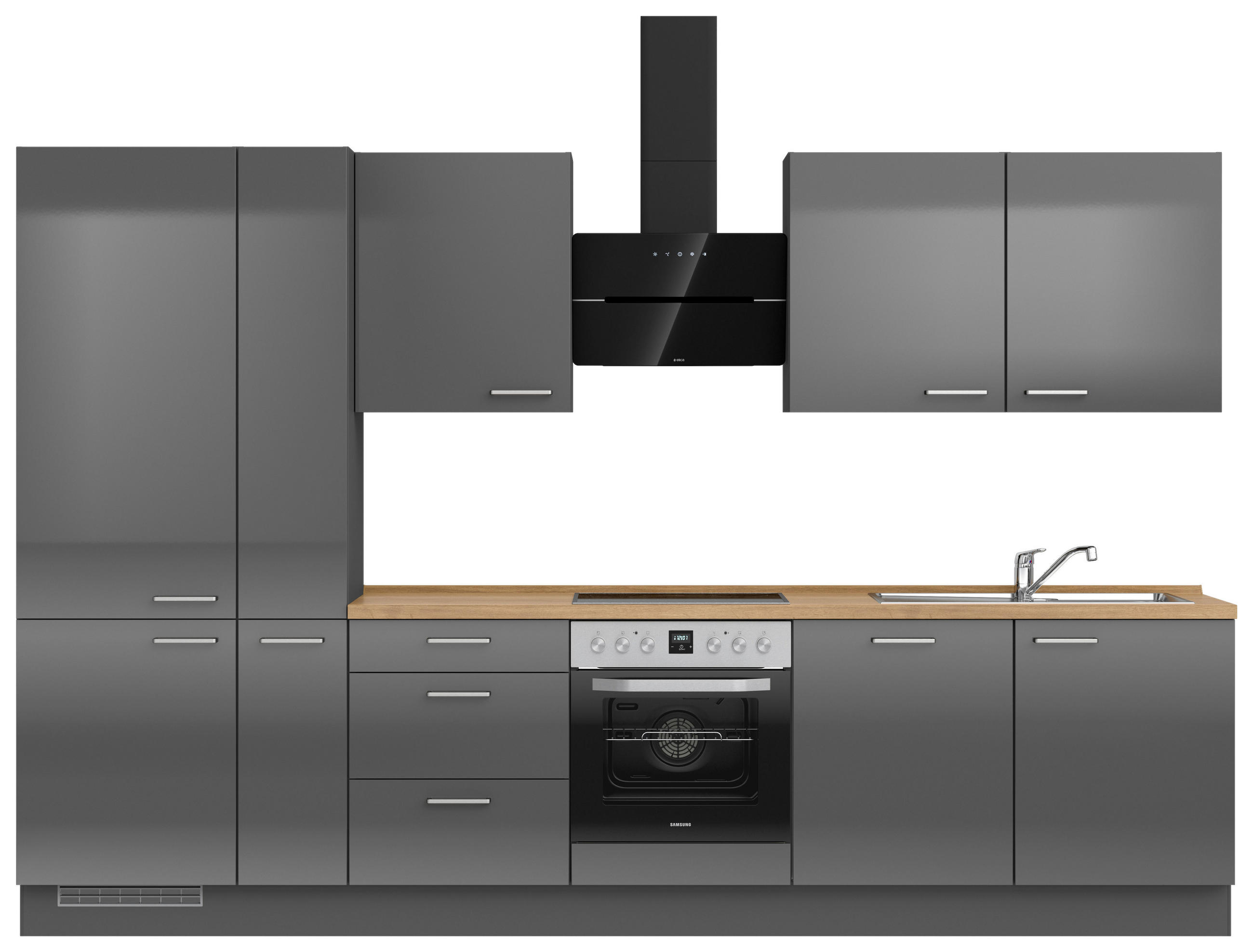 KÜCHENLEERBLOCK 330 cm   in Eichefarben, Schieferfarben  - Schieferfarben/Edelstahlfarben, MODERN, Holzwerkstoff/Metall (330cm) - Nobilia