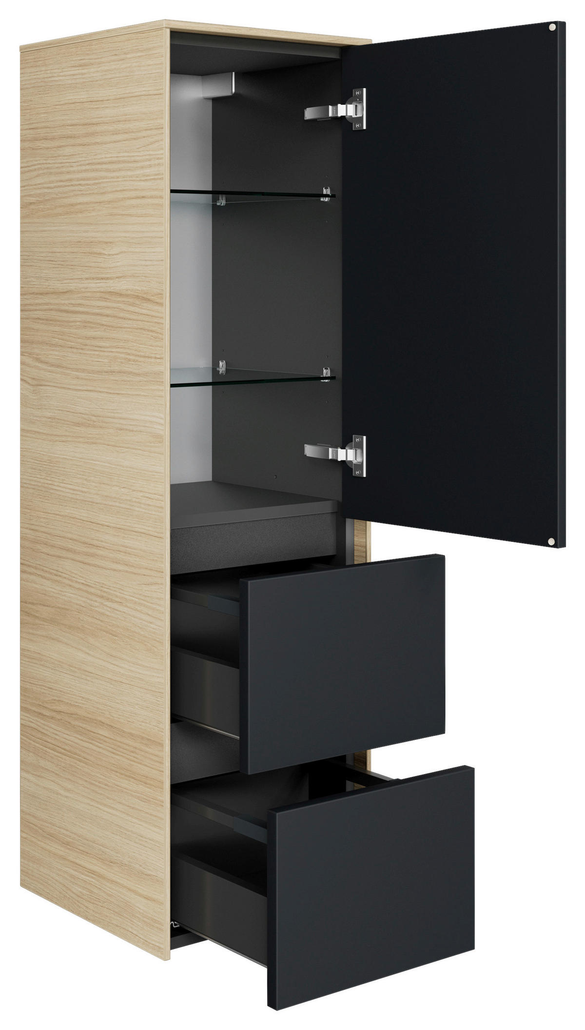 MIDISCHRANK 37/121/33 cm  - Eichefarben/Schwarz, MODERN, Glas/Holzwerkstoff (37/121/33cm) - Dieter Knoll