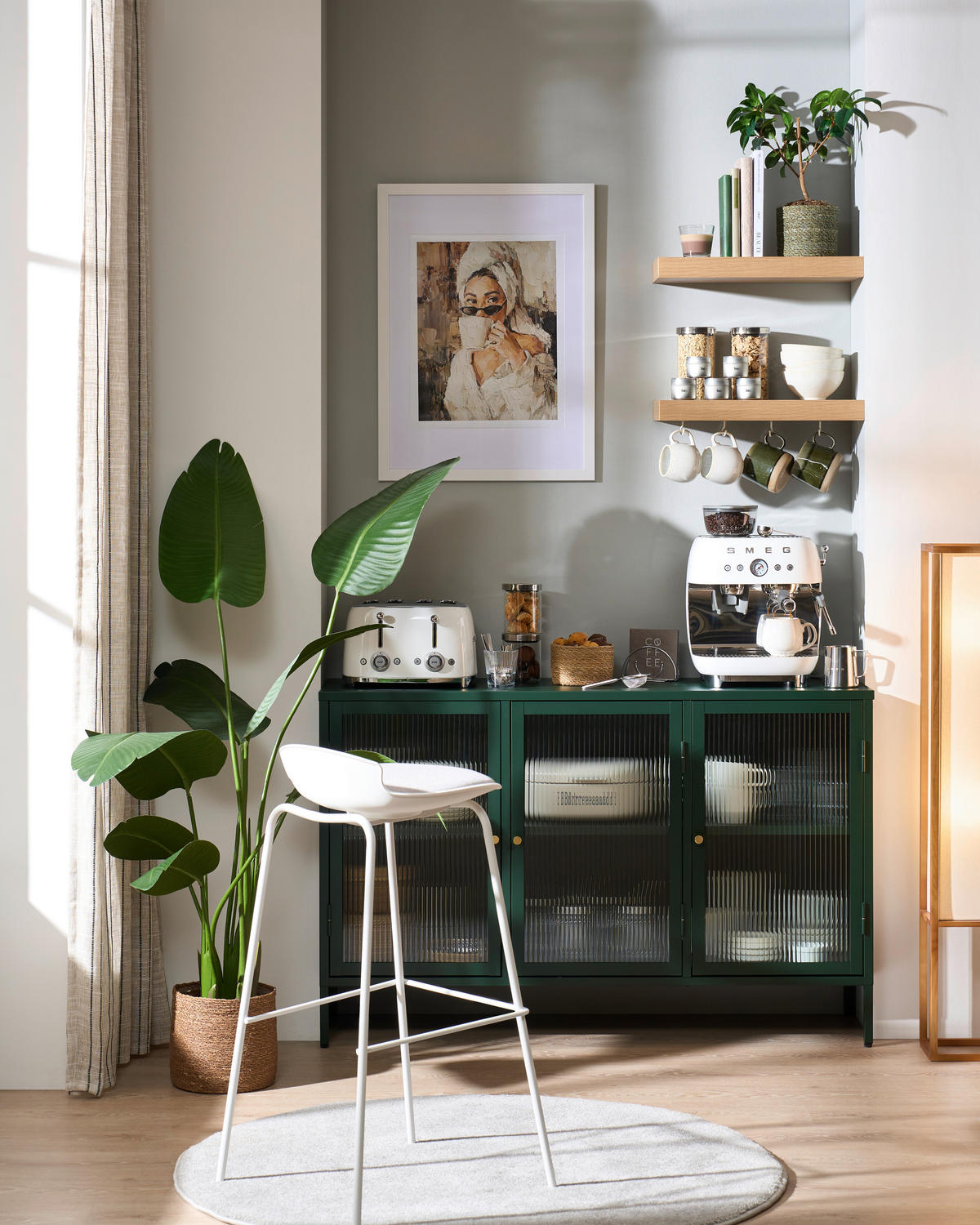SIDEBOARD Grün, Goldfarben  132/85/40 cm  - Goldfarben/Grün, MODERN, Glas/Metall (132/85/40cm) - Lomoco