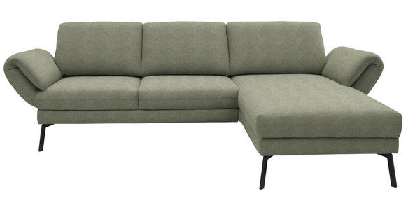 ECKSOFA  in Flachgewebe Salbeigrün Armteilverstellung, Relaxfunktion, Drehsitzfunktion  255-365/175-224 cm  - Salbeigrün/Schwarz, Design, Textil/Metall (255-365/175-224cm) - Dieter Knoll