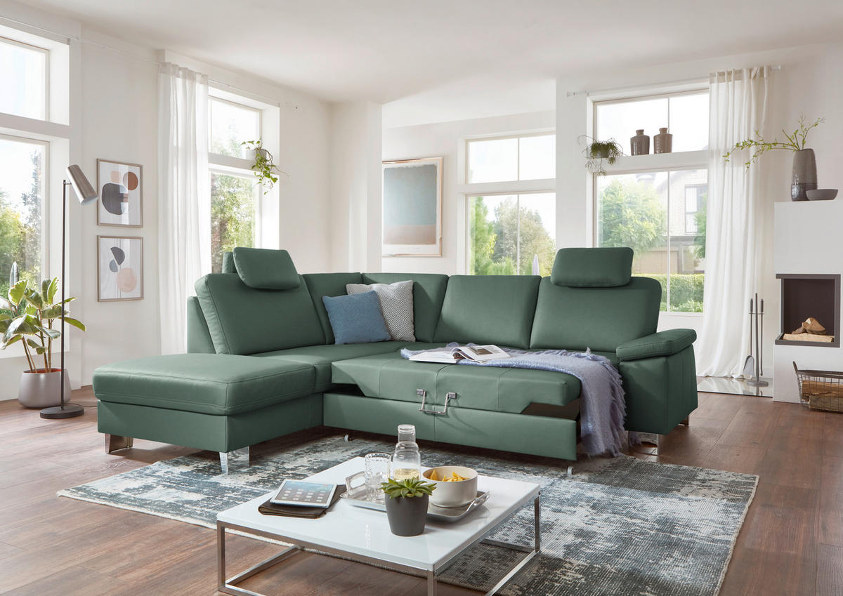 ECKSOFA  in Echtleder Opal  235/248 cm  - Opal/Alufarben, Design, Leder/Metall (235/248cm) - Beldomo Premium