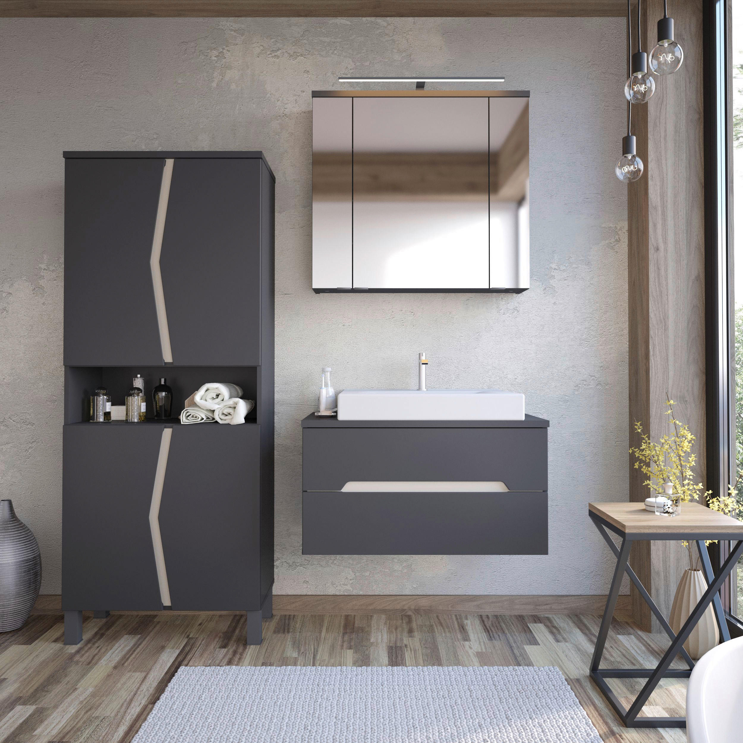 Badezimmer Manhatten Anthrazit/Kieselgrau B:148,6cm