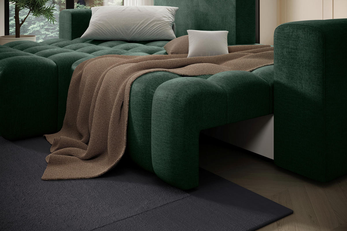 ECKSOFA BONETT in Samt Dunkelgrün  175/250 cm  - Dunkelgrün/Schwarz, Design, Kunststoff/Textil (175/250cm) - MID.YOU