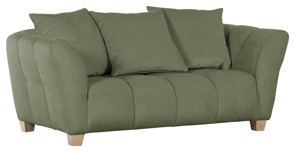 2-SITZER-SOFA Chenille Grün  - Naturfarben/Grün, KONVENTIONELL, Holz/Textil (185/72/95cm) - Milino