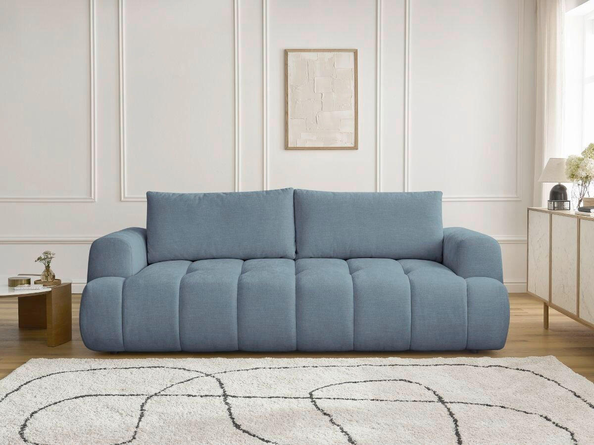 SCHLAFSOFA FUJI Leinenoptik Hellblau  inkl.  - Schwarz/Hellblau, MODERN, Kunststoff/Textil (251/113/88cm)