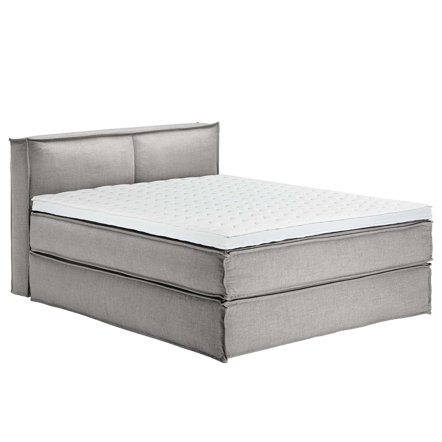 Thumbnail - home24 Boxspringbett, Hellgrau, Textil, H2, 7-Zonen, Höhe ca. 24 cm, 160x200 cm, gepolstertes Kopfteil, Topper durchgehe...