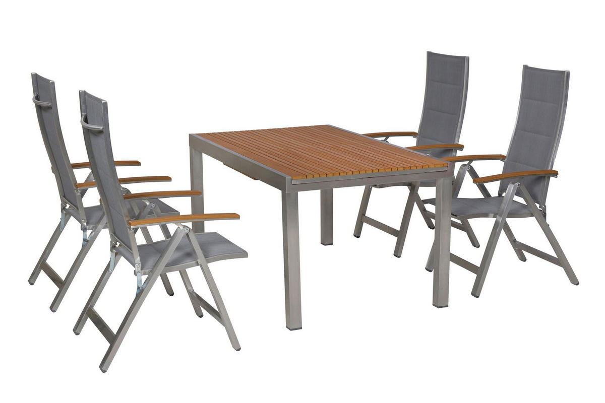 GARTENTISCHGRUPPE  - Silberfarben/Naturfarben, KONVENTIONELL, Kunststoff/Textil - Gardenson