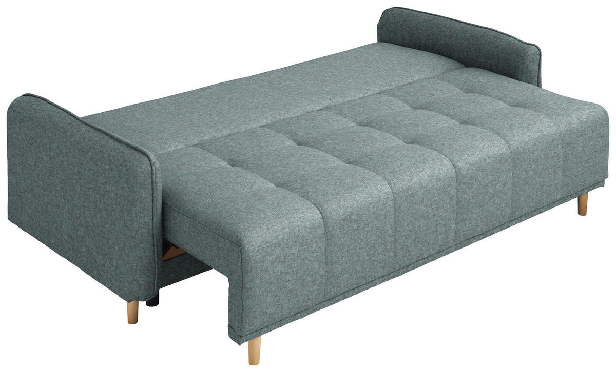 SCHLAFSOFA  in Chenille Mintgrau  - Mintgrau/Buchefarben, Design, Holz/Textil (217/97/101cm) - Carryhome