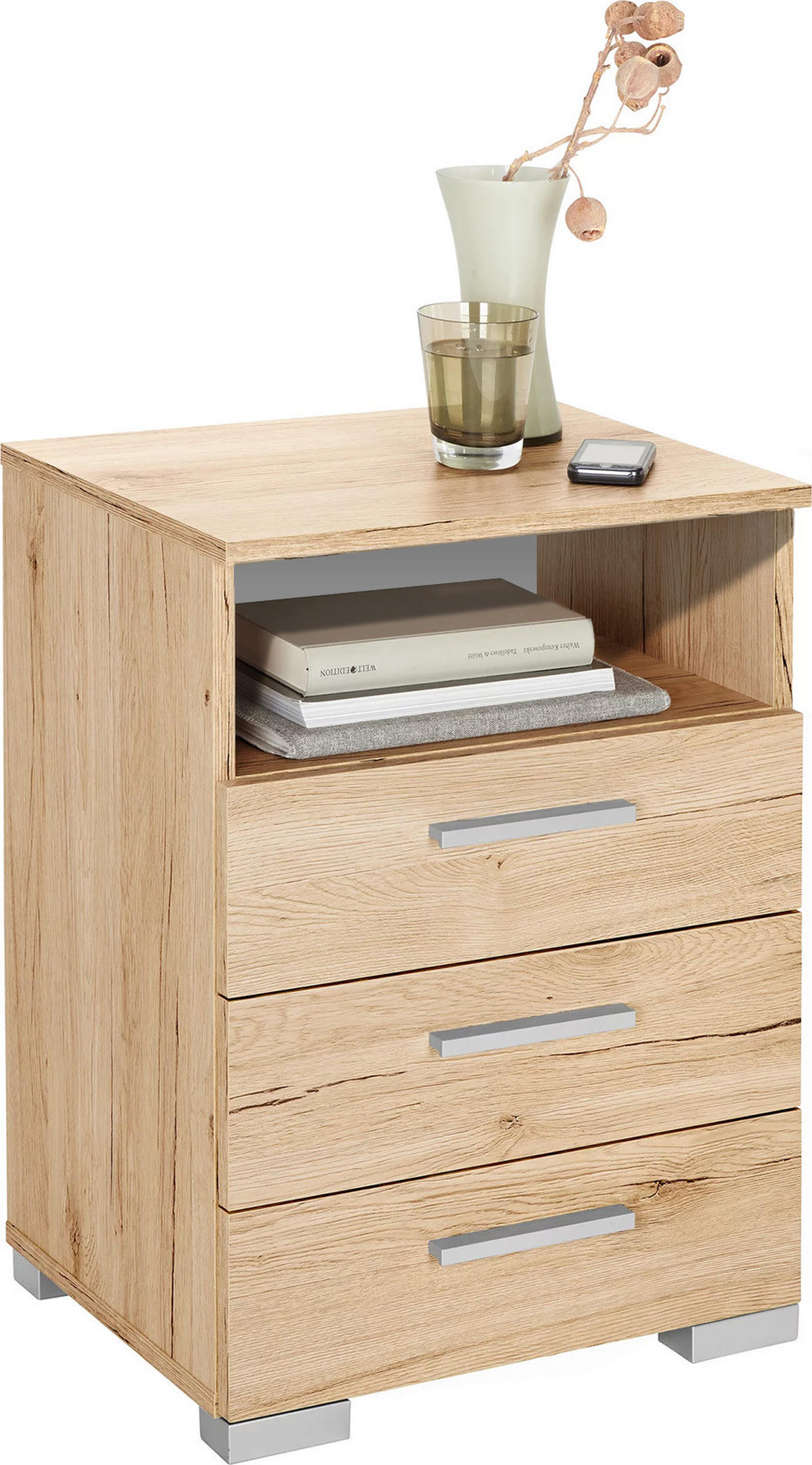 NOČNÝ STOLÍK, farba duba, 45/62/35 cm - farba duba/hliníková, Design, kompozitné drevo/plast (45/62/35cm) - Carryhome