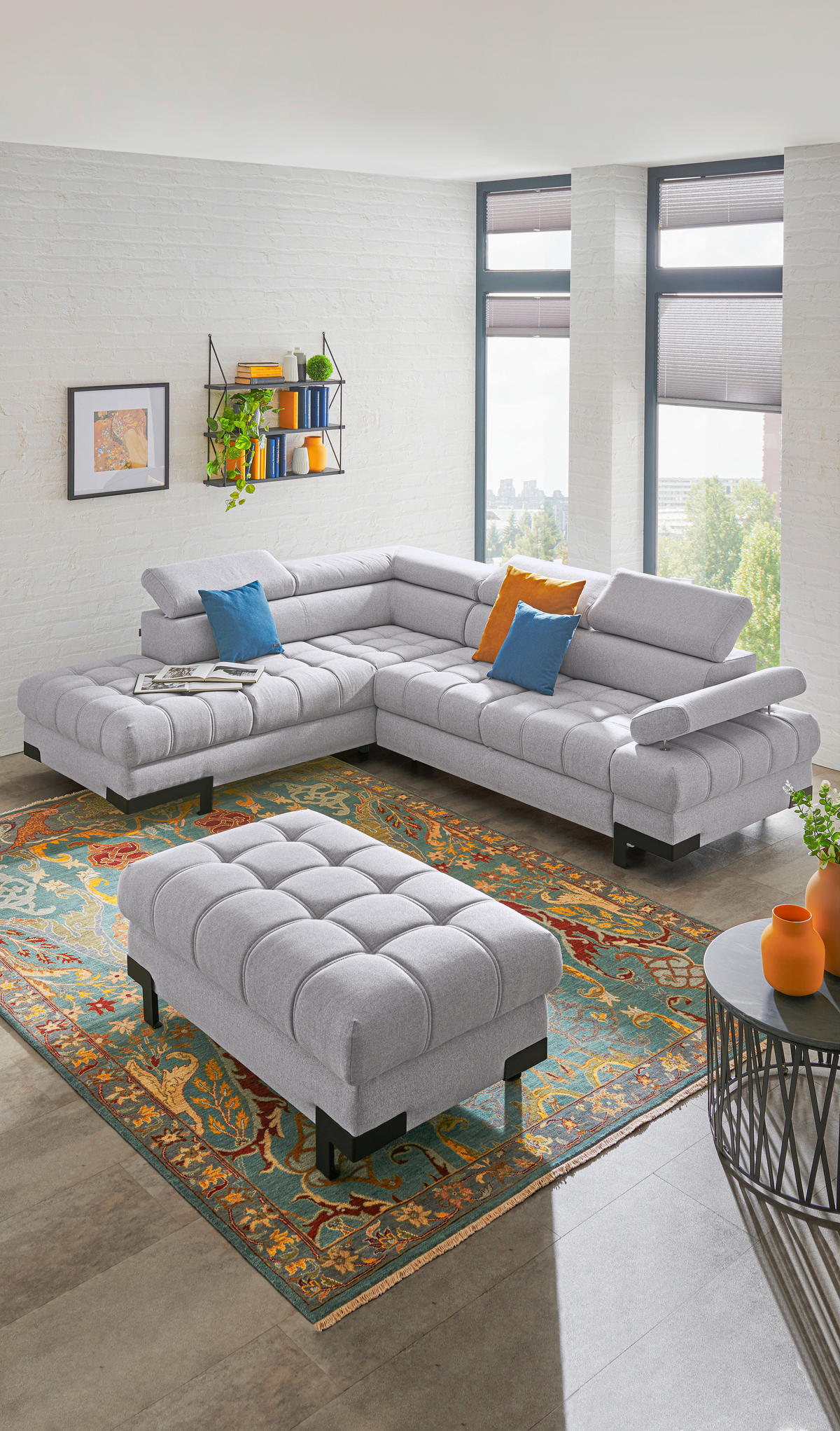 ECKSOFA Grau Webstoff  - Schwarz/Grau, Design, Textil/Metall (223/263cm) - Welnova