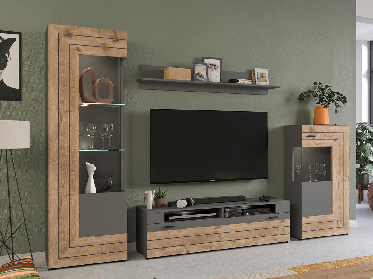 WOHNWAND 4-teilig  in  290/195/40 cm  - KONVENTIONELL, Glas/Holzwerkstoff (290/195/40cm) - MID.YOU