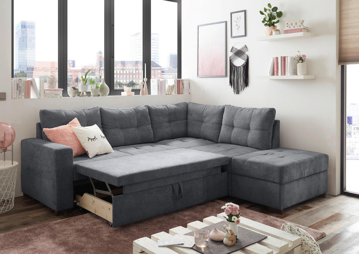 SAROKKANAPÉ textil, faalapú anyag antracit  - fekete/antracit, Basics, műanyag/faalapú anyag (234/213cm) - MID.YOU