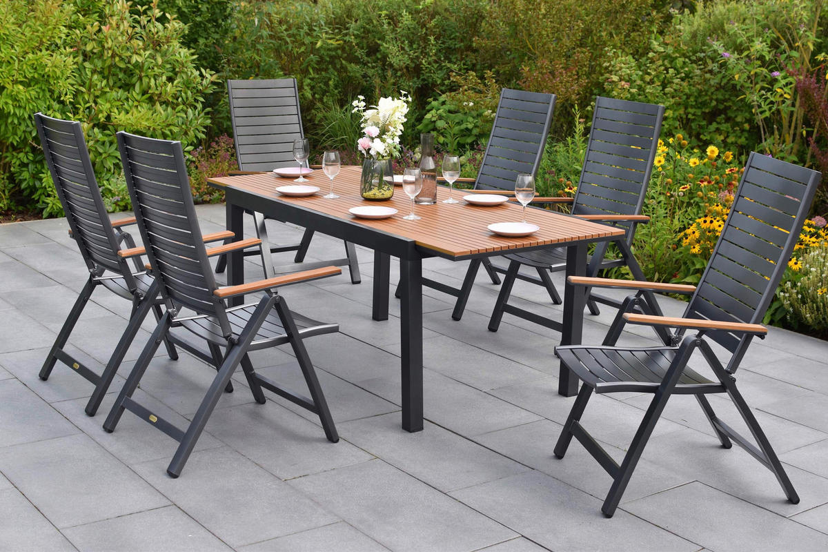 GARTENTISCHGRUPPE Aluminium  - Graphitfarben/Naturfarben, KONVENTIONELL, Kunststoff/Metall - Gardenson