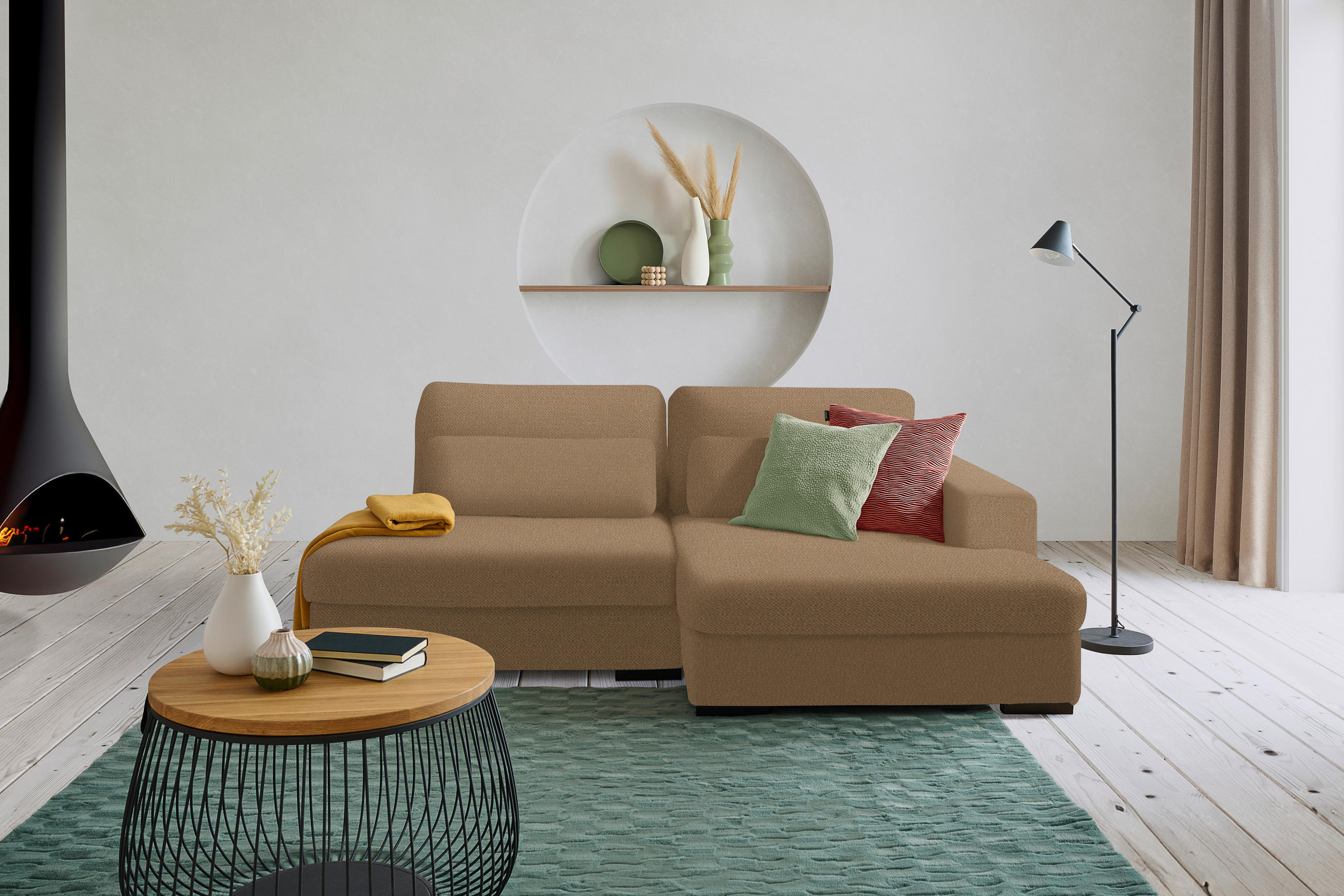 ECKSOFA in Chenille Rostfarben  - Rostfarben/Schwarz, Design, Kunststoff/Textil (223/158cm) - Lomoco