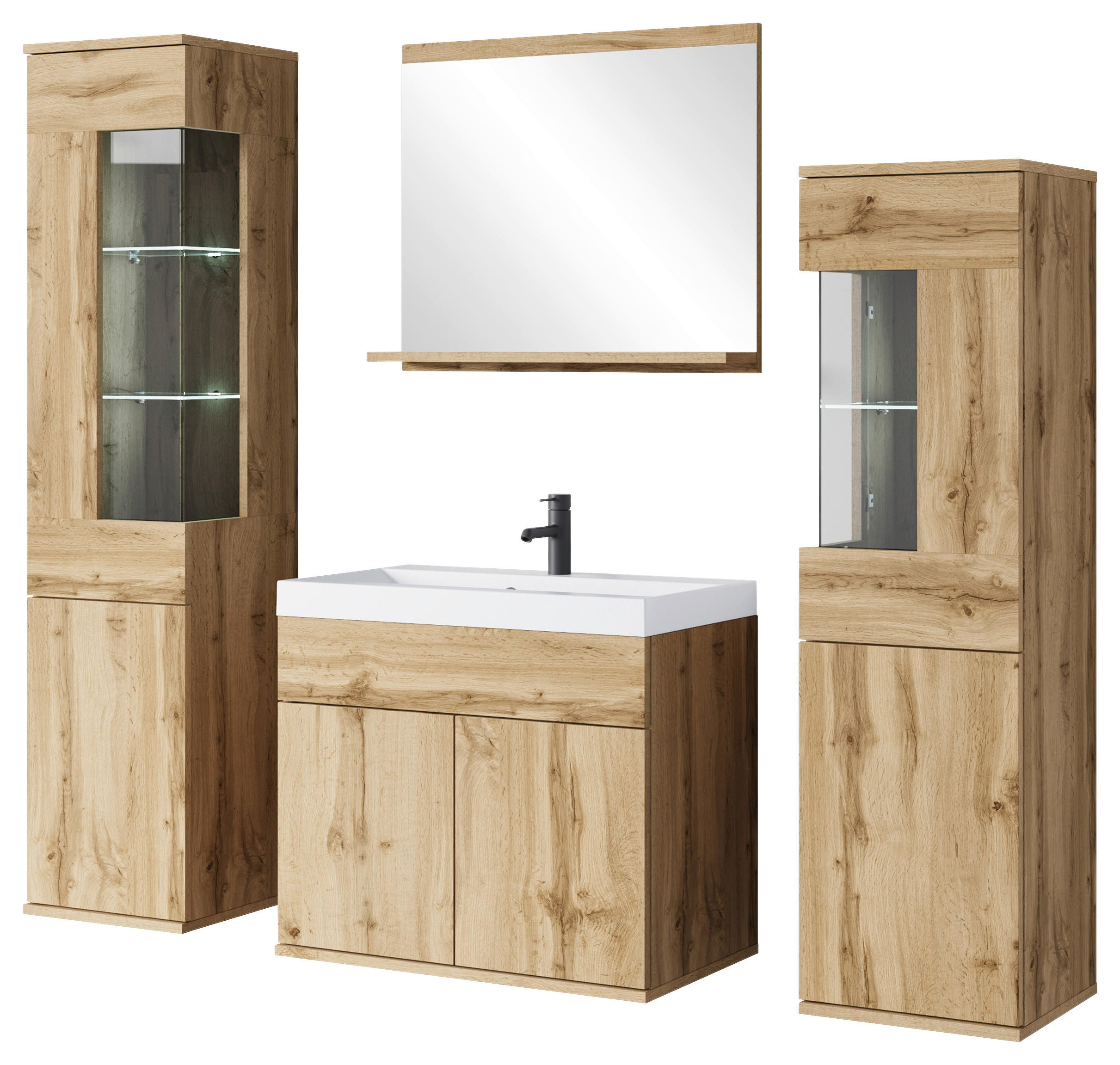 BADEZIMMER 5-teilig  in 120,4 cm  - Weiss/Eiche Wotan, Trend, Glas/Keramik (120,4cm) - P & B