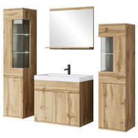 BADEZIMMER 5-teilig  in 120,4 cm  - Eiche Wotan/Weiß, Trend, Glas/Keramik (120,4cm) - P & B